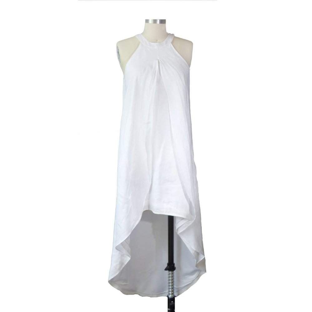 Island Company Artisan Linen Halter High Low Dress White Sz Medium Side Zipper